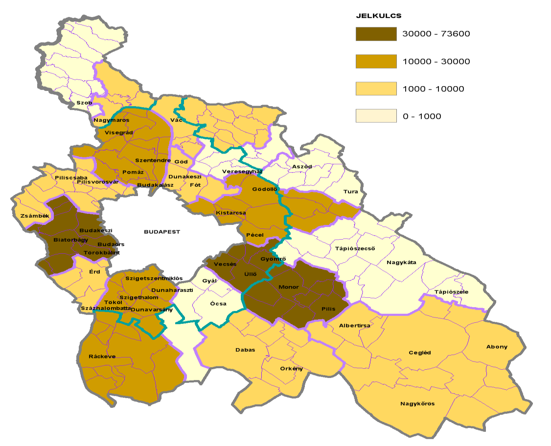 Kereskedelmi szálláshelyek vendégforgalma a külföldiek vendégéjszakáinak száma szerint, 2011 (KSH) Térségi szálláshely kapacitás A legtöbb kereskedelmi szálláshely 2011-ben sorrendben a Szentendrei