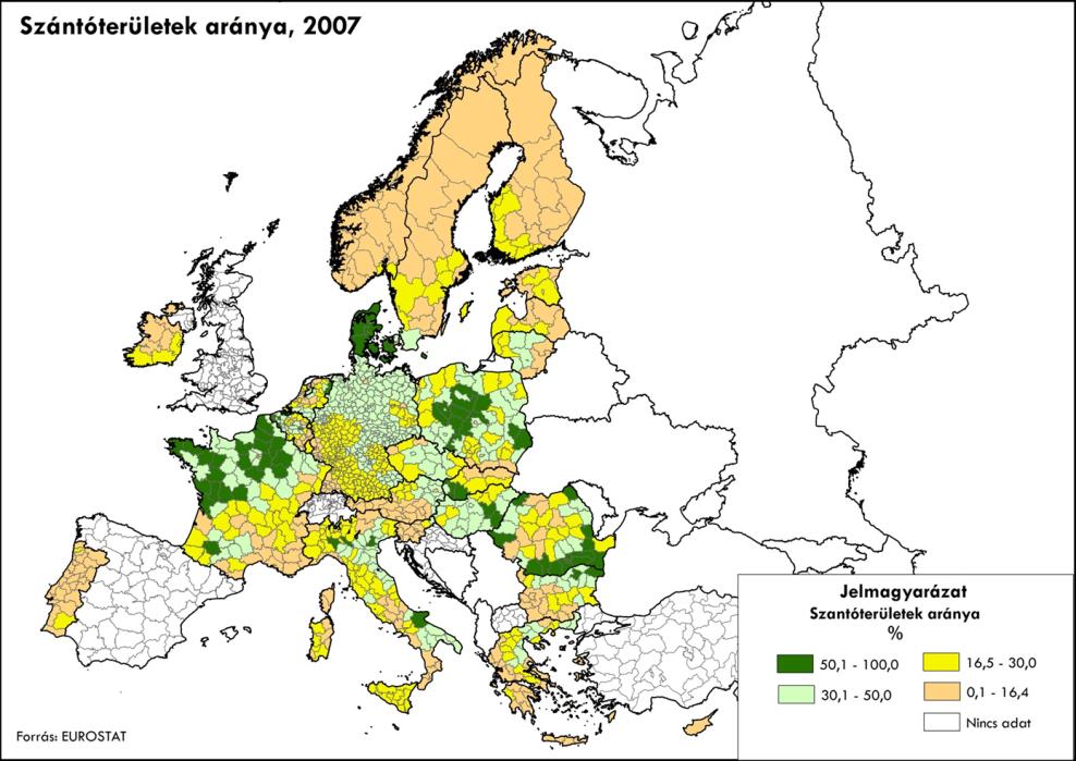 4.5. Szántóföldi növénytermesztés 2010-re a szántóföldi növénytermesztésben az 1996-2000 között a betakarított területek nagysága átlagosan 20%-kal csökkent (266 512 ha-ról 219 402 hektárra).
