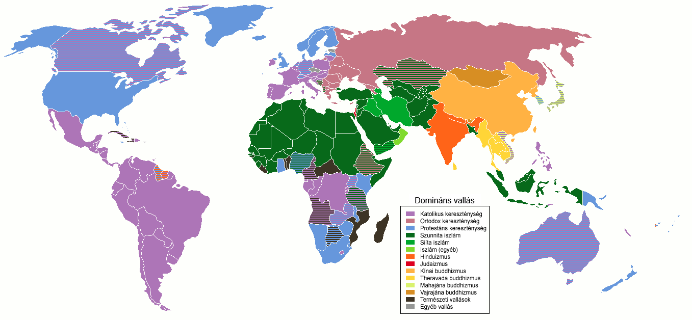 9. ábra: A Föld vallási megoszlása / Forrás: http://hu.wikipedia.org/wiki/vallásföldrajz 2.12.3.