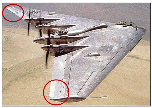 3.8. ábra. YB-35 és az alkalmazott drag rudder 8 3.9. ábra. Madárfék vitorlázó modellen A Northrop YB-35 (3.8. ábra) szintén a második világháború alatt fejlesztett géptípus, els repülése 1946-ban volt.