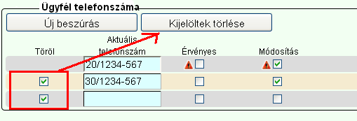 Új elemként jelenik meg az ügyfél telefonszáma blokk, melyben az ügyfél által korábban, az ügyfélazonosítás során megadott telefonszám(ok) feltüntetésre kerül(nek).