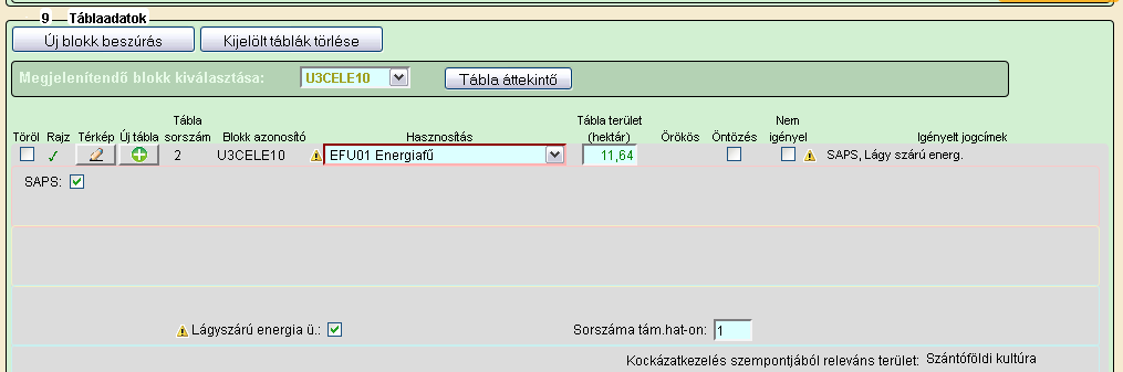 Figyelem! 2013. évben nincs lehetőség táblarajz kézi megadására, új igénylés területet csak SHP fájl feltöltésével vagy EOV koordináta felvitelével van mód rajzolni.