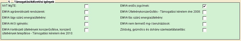 EMVA EKV jogcím esetén a táblában csak erdős hasznosítási kód választható. Egy erdőrészlet állhat több táblából is, de minden erdőrészlethez legalább egy táblát fel kell vezetni! Figyelem!