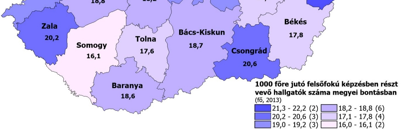 10. ábra: 1 000 főre jutó felsőfokú képzésben részt vevő hallgatók száma 2013-ban Forrás: KSH adatok alapján NIH KFI Obszervatórium Infrastruktúra, közlekedés Magyarország közúthálózatának teljes