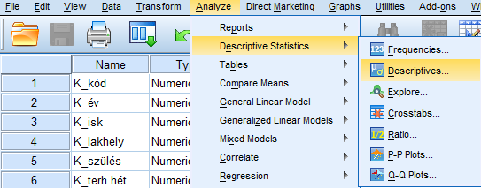 eredményközlés során készített összefoglaló táblázat nem olyan látványos, mint a DESCRIPTIVE modulban.