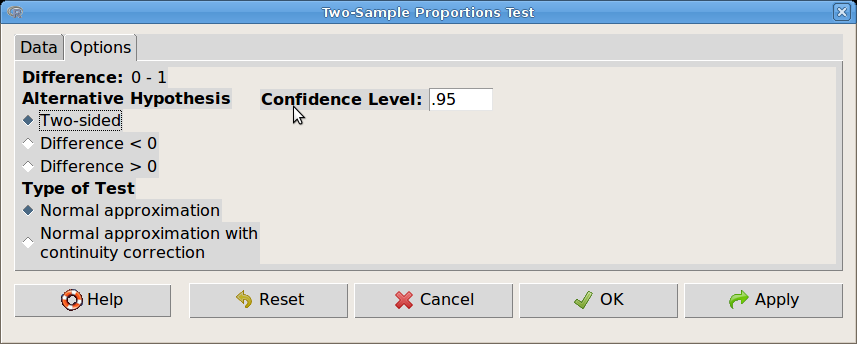 >.Table <- xtabs(~ ivar, data= kutyak ) >.Table ivar 0 1 22 25 > binom.test(rbind(.table), alternative='two.sided', p=.5, conf.level=.95) Exact binomial test data: rbind(.