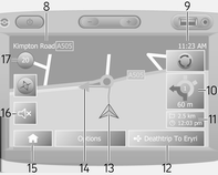 Navigáció 87 GPS Térképfrissítés Térkép képernyő A térkép képernyő eléréséhez navigálás nélkül, bármikor nyomja meg a ; kezdőlap gombot, majd a TÉRKÉP gombot a kijelző képernyőn.