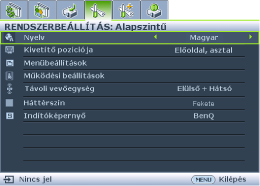 A menük használata A projektor a különböző beállítások elvégzéséhez rendelkezik képernyőmenüvel (OSD). Az OSD menü szerkezete az alábbi.