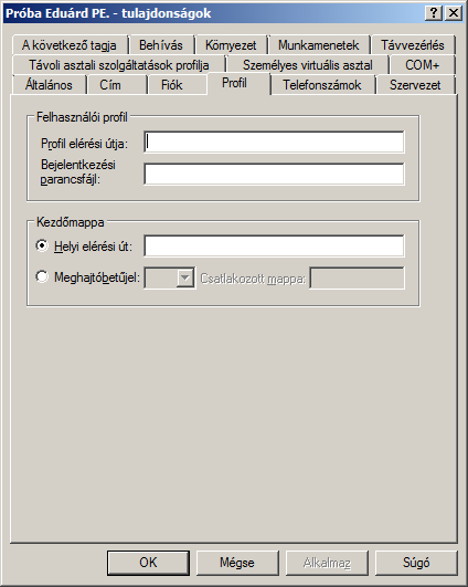 Profil fül Profil elérési útja W7, Vista vagy Server 2008 C:\Users\username Windows XP C:\Documents and Settings\username