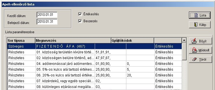 Tools rendszerek 160 10.10.3.2 Ellenőrző lista A menüpont használatával ellenőrizni tudjuk az Apeh feladásunkat.