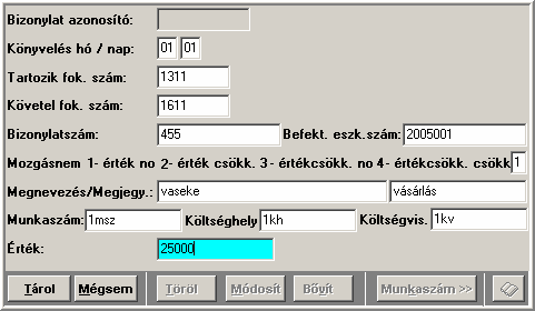 Könyvelés 72 Újdonság a befektetett eszköz szám mező, az itt kiválasztott eszközre történnek a könyvelések az eszközanalitikában is.