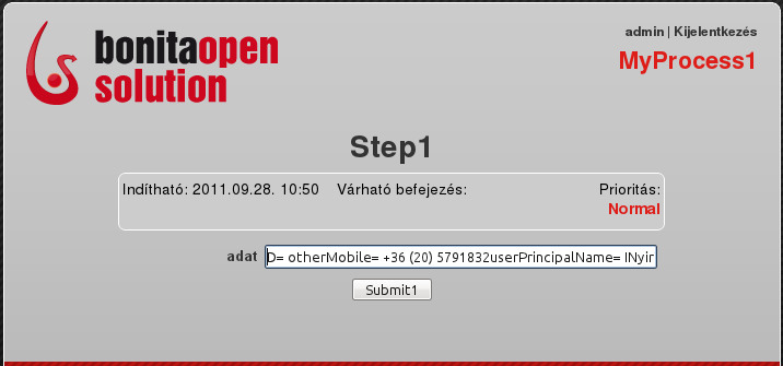 Bonita - Tippek és Trükkök tartalmát láthatjuk a Step1 taskhoz tartozó űrlapon. task nevét is tartalmazza.