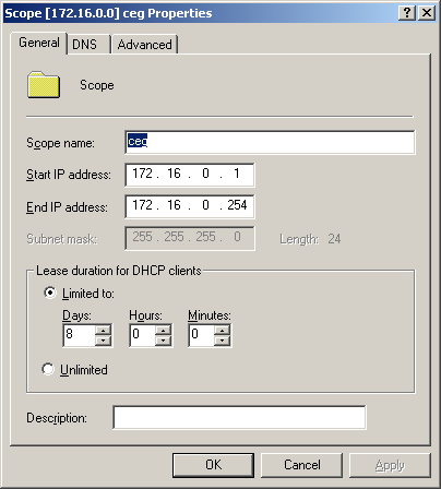 Kiszolgáló a hálózatban Windows Server 2003 R2 4.22. ábra: A hatókör címkészletének meghatározása DHCP Options (DHCP-opciók) a DHCP-ügyfeleknek elküldött valamennyi TCP/IP-paraméter.