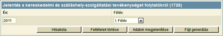 fájlleírás alapján azt az állományt, ami a 1726-os jelentés adatközléséhez elektronikus lehetőséget biztosít. A rendszer az elkészített fájlt mentésre kínálja fel, ami e-mailben küldhető el.