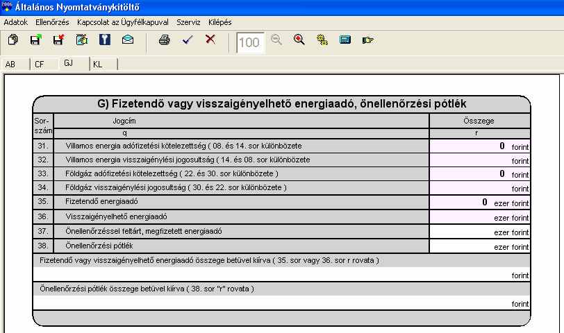 energiaadó alapjának és összegének különbözetét kell jogcímenként megállapítani, illetve a n és p oszlophoz tartozó rovatban szerepeltetni.