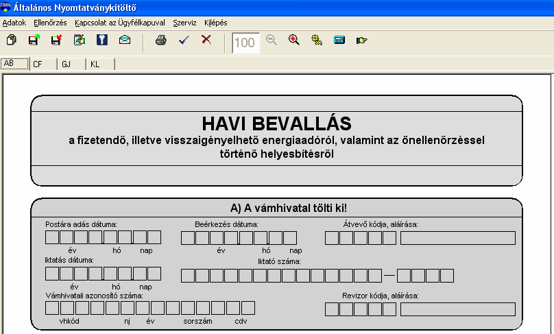 Bevallás A) része: A bevallás A) részéhez tartozó