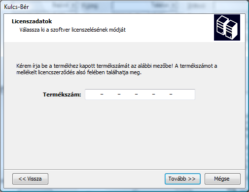 Telepítést követően, amikor először elindítja a programot, akkor hozza létre az adatbázist, tehát az első indítás eltér a későbbiektől, hiszen akkor már nem kell a Kezdeti beállításokat megtenni.