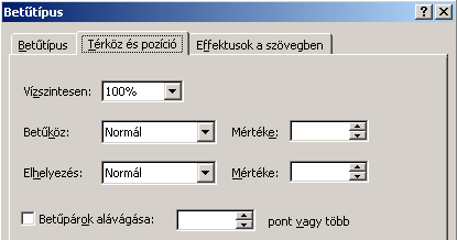 Word 2000 modul 2. fejezet A Minta keretben azonnal megtekinthetjük a beállításaink eredményét, anélkül, hogy be kéne csukni az ablakot.