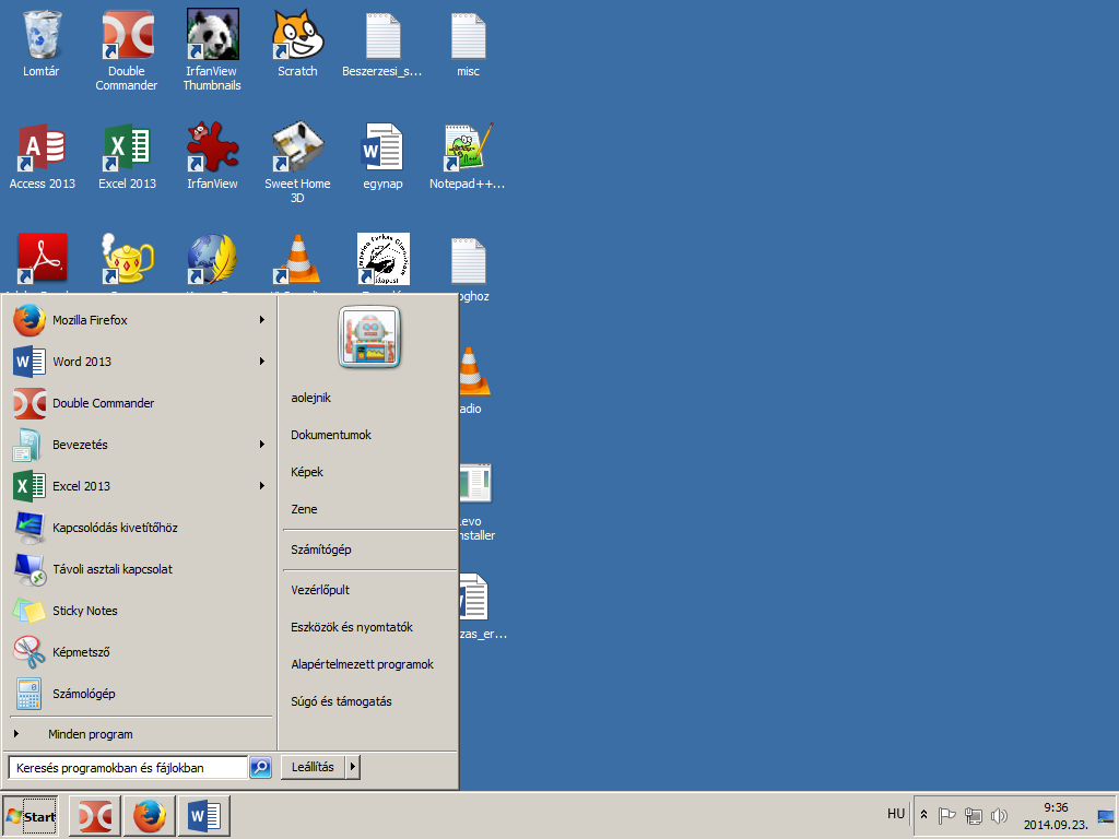 A Windows 7 operációs rendszer felülete lomtár Fájlkezelő (Windows Explorer) ikon leállítás vagy kijelentkezés