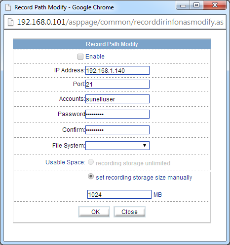 2.13 Rögzítés FTP szerverre: Ha rendelkezik FTP szerverrel, arra is rögzítheti a felvételeit. IP adress mezőben tudja megadni a szerver címét.
