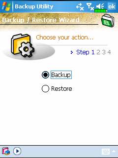 Fájlok mentése Varázsló mód ❶ ❶Klikkeljen a Backup-ra.