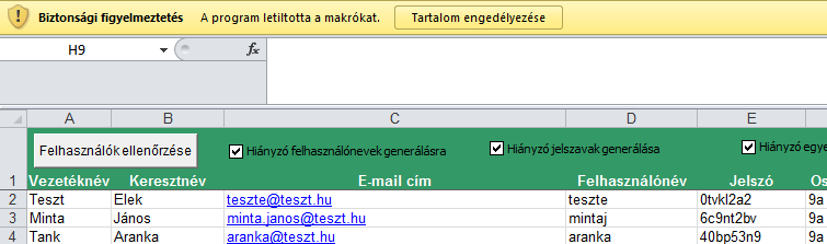 Megjegyzés: A felhasználók adatainak rögzítése néhány percet igénybe vehet, ezért javasoljuk, hogy zárja be az OK!