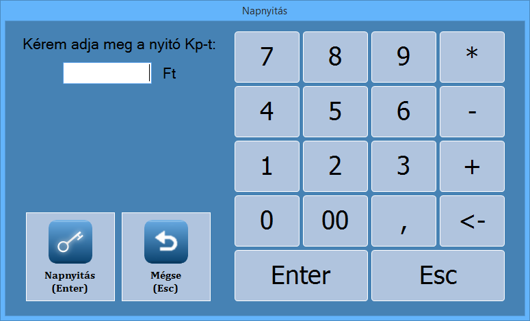 Napi nyitás Ahhoz, hogy a nyomtató nyugta, egyszerűsített számla tételeket tudjon fogadni, nap nyitás-t kell végezni.