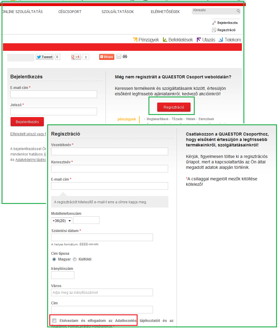 1.1 A Központi Egységes Regisztráció célja és szolgáltatásai A QUAESTOR csoport online szolgáltatásai a Központi Egységes Regisztráció keretein belül vehetők igénybe.