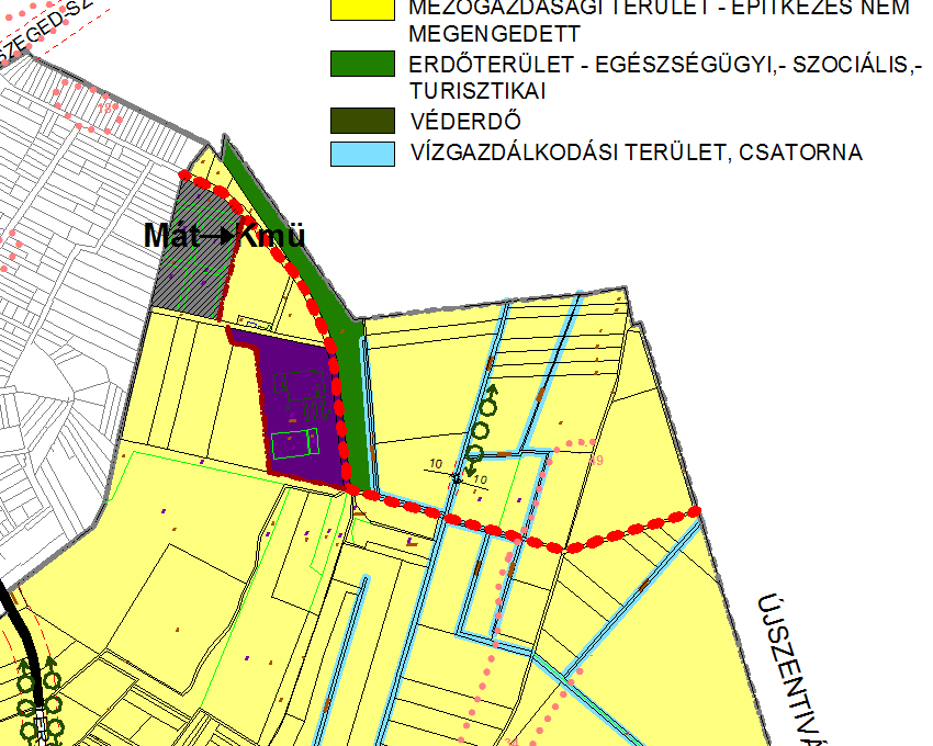 34 V. A Bánáti út felé összekötőút kijelölése (tervezett országos mellékút) Az összekötő út kijelölését a megyei terv (CsMTrT) indokolta, mely tervezett útként szerepelteti a Bánáti utat és a