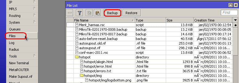 Konfiguráció mentése Másik mód is létezik: backup a file list