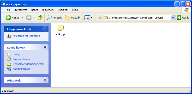 A címsorba írja be a C:\Program Files\OpenVpn\config címet. Kattintson duplán az aotk_vpn.