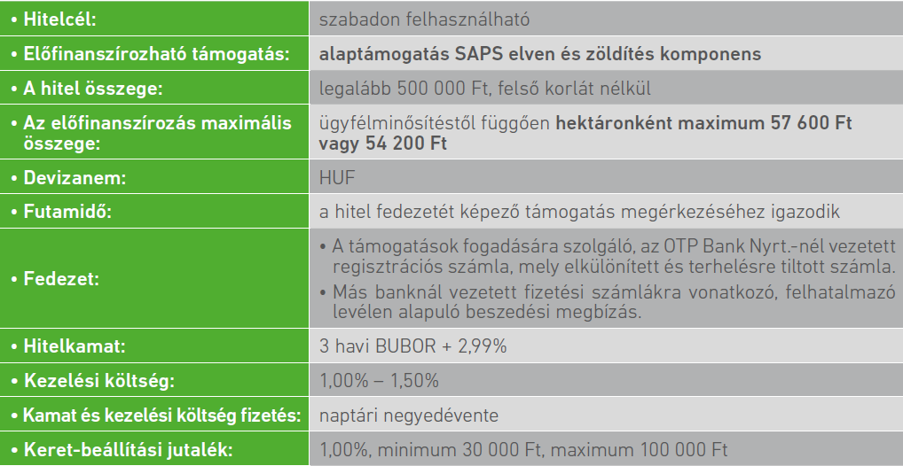 Területalapú támogatások előfinanszírozása saját forrásból Amennyiben a vállalkozás nem felel meg a Növekedési Hitelprogram feltételeinek, vagy az