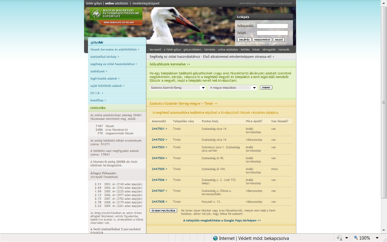 10.8. Fehér gólya online adatbázis (http://www.golya.mme.