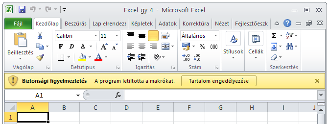 3.2. ábra. Az adatvédelmi központ makróbeállításai 3.3. ábra. Makrók engedélyezése, illetve letiltása párbeszédablak Megjegyzés 3.4. ábra. Makrók engedélyezése, illetve letiltása üzenetsáv Ha a 2.7.