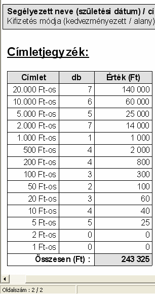 Aláíró jegyzék kérése esetén a számfejtési jegyzék utolsó oldala a pénztári címletjegyzék kerül kinyomtatásra. Egyéb szőrés fül képernyın lehet még beállítani egyéb szőrési lehetıségeket. Tehát pl.