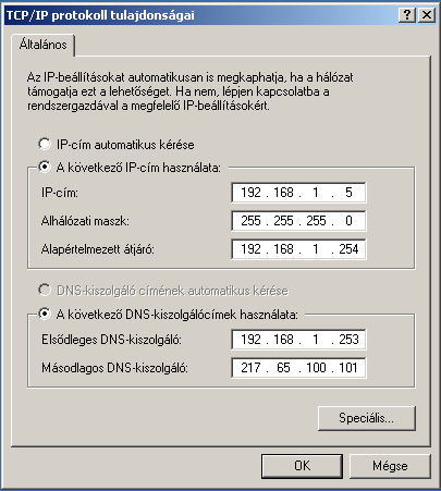 Statikus IP cím kiosztás Helyi