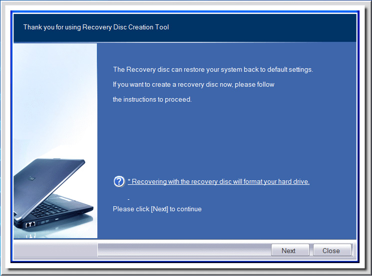 lépés Duplán kattintson a BurnRecovery ikonra az asztalon a Recovery Disc Creation Tool (Rendszer-visszaállító lemezkészítő eszköz) indításához.