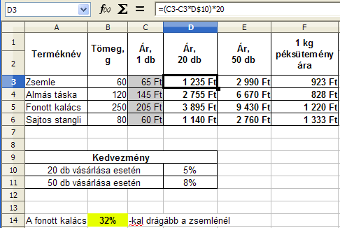 5. FEJEZET. SZÁMFORMÁTUMOK 28 figyelembe, hogy ilyenkor a cellában kerekítve látjuk a számértéket, de a cella tartalma közben nem változik.