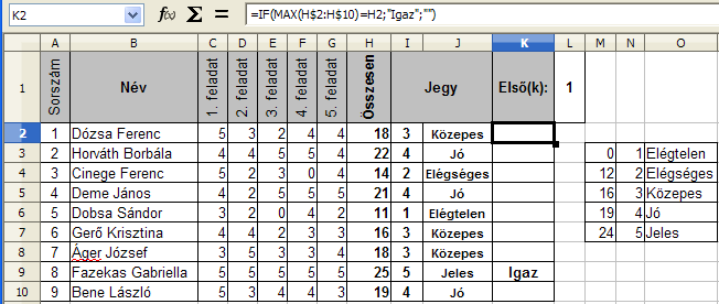 10. FEJEZET. KERESŐFÜGGVÉNYEK HASZNÁLATA 68 10.6. ábra. 21. feladat VLOOKUP függvény képlet 10.7. ábra. 21. feladat IF képlet 10.4.