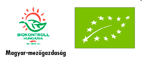 A Hungaria Öko Garancia Kft védjegye mellet az EU Bio védjegy látható, az alatta lévő felirat arra utal, hogy a terméket és az alapanyagot az EU-ban állították elő.