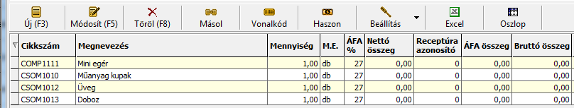Lehetőségünk van arra is, hogy egy adatgyűjtő eszközből olvassunk be tételeket a bizonylatba (Ctrl + U billentyű).