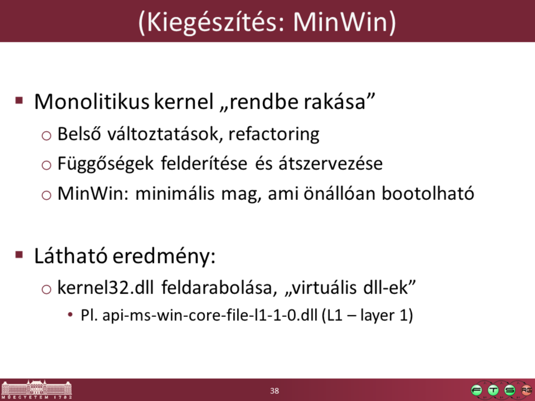 ----------- További információ: - Mark Russinovich. Windows 7 and Windows Server 2008 R2 Kernel Changes URL: http://download.microsoft.