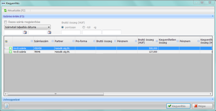 szám / Partner mező legördíthető értékkészlete a partner nyilvántartásból jön. Partner nyilvántartás lásd IMA felhasználói kézikönyv általános - IV/6 pont.