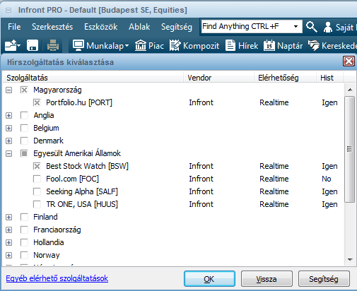 4.5 Hírek A Vegyes hírek ablakban a tőzsdével kapcsolatos, kereskedést befolyásolható információk kerülnek listázásra.