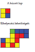 A húzott lapot elforgatva végül úgy tettük az asztalra, hogy folytattuk a kéket és a pirosat is, és ezzel 4 + 2 = 6 pontot szereztünk. 3.