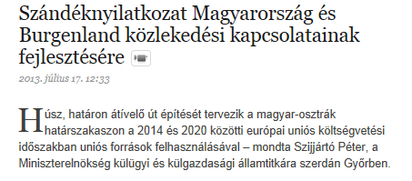 , Győr Húsz, határon átívelő út építését tervezik a magyarosztrák határszakaszon a