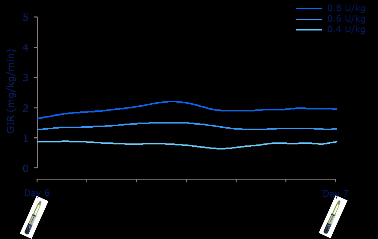 A degludek egyenletes csúcsnélküli profillal rendelkezik T2DM, type 2 diabetes mellitus.