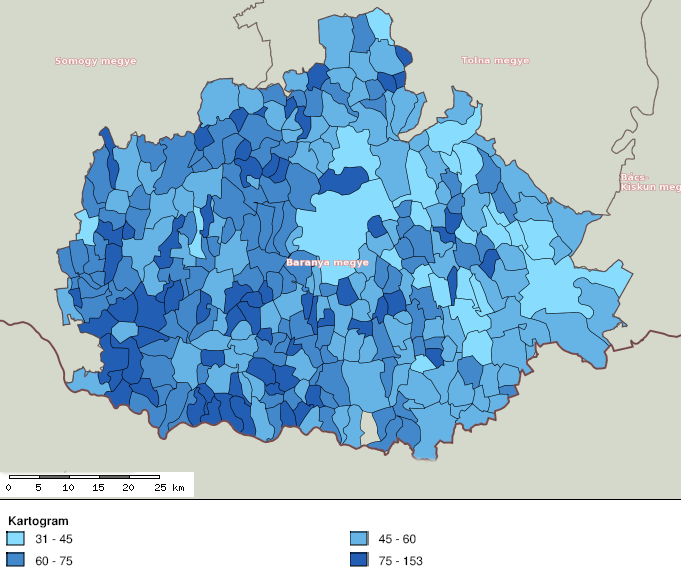 Elvándorlások alakulása 2001-2009 közö (éves álag, ezrelék) Forrás: TEIR A saiszikai adaok anúsága szerin sajáos népességcsere zajlik a Dráva-meni elepülésekben, illeve a Pécsől nyugara elhelyezkedő,