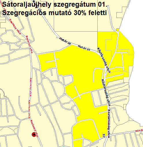 1. szegregátum: Település határa - Bihari utca mindkét oldala - Köztársaság utca - Munkás utca - Új utca - Jávor utca - Köztársaság utca - Rákóczi utca - Virág utca - Sziget utca - Rákóczi utca -