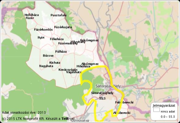 1.8.1.8. számú ábra: Más településről bejáró általános iskolás tanulók aránya - a nappali oktatásban, 2011, Forrás: TEIR 1.8.1.9.